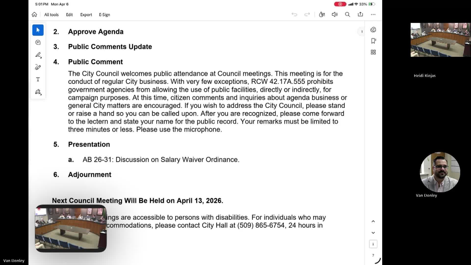 Toppenish City Council Study Session April 6, 2026